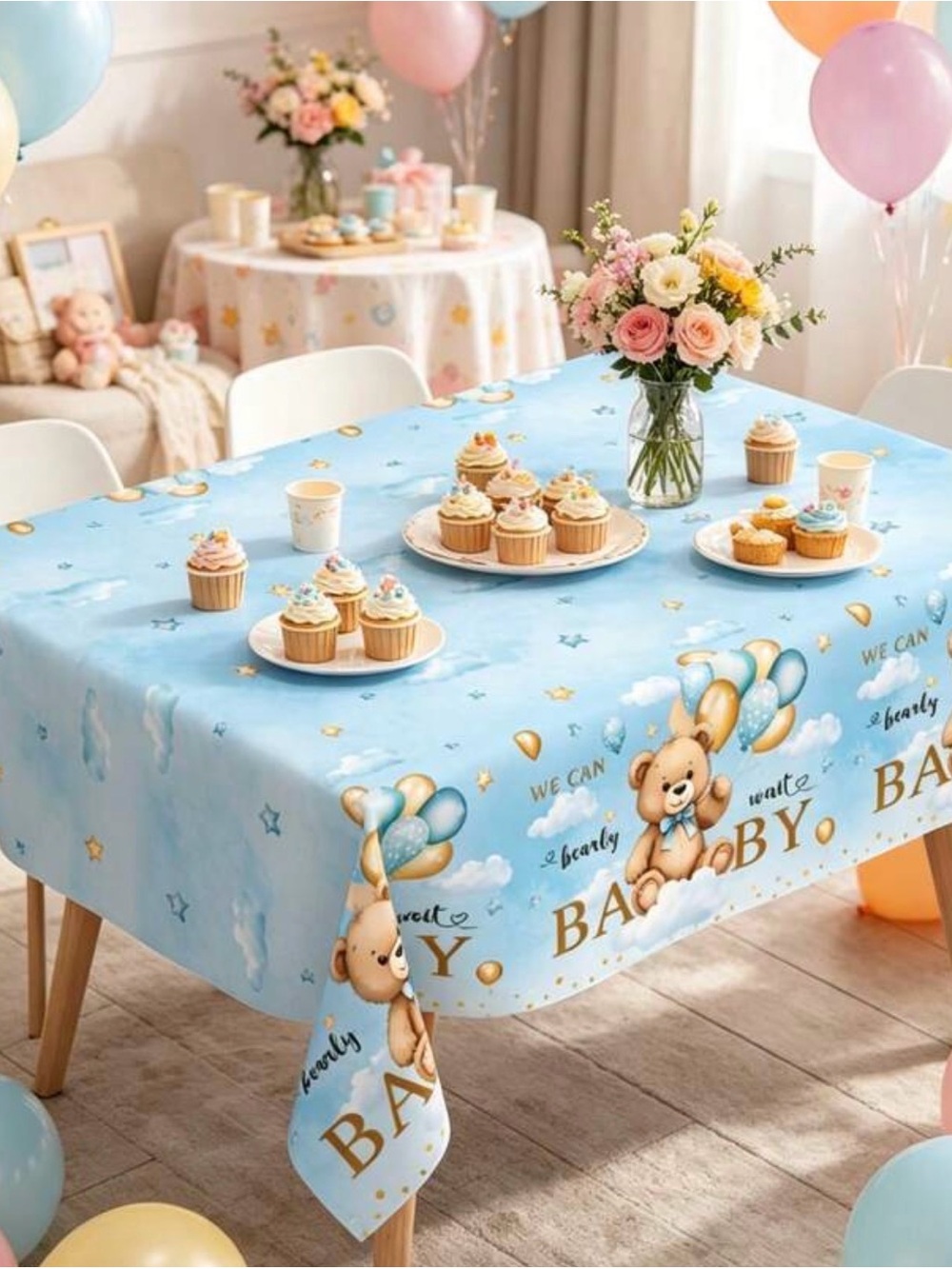 Baby Blue We can bearly wait Teddy Bear 🧸 Table Covers - Set of 7 , plus 5 round